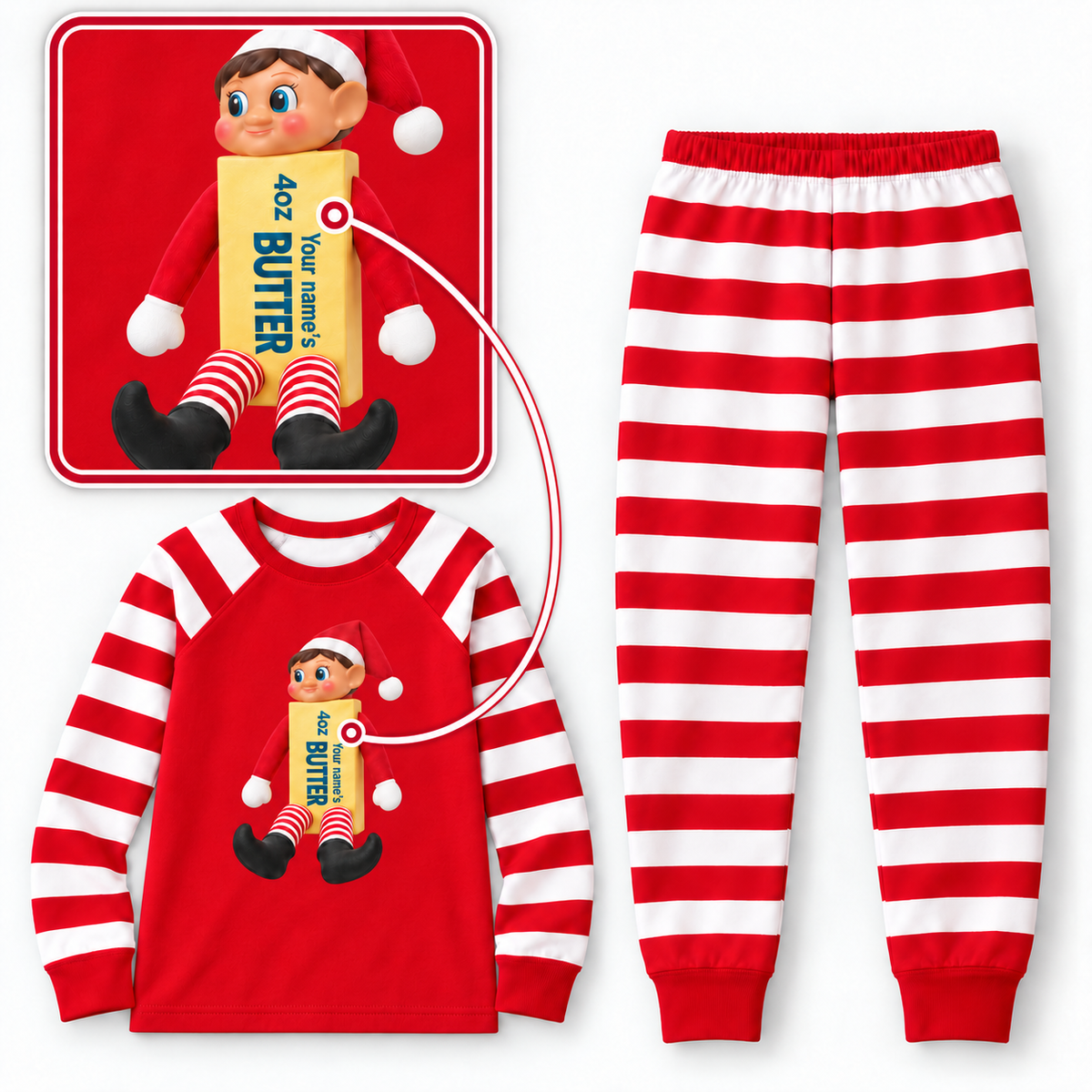 Personalized Christmas Butter Elf Pajama Set – Red