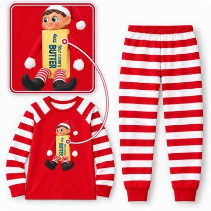 Personalized Christmas Butter Elf Pajama Set – Red