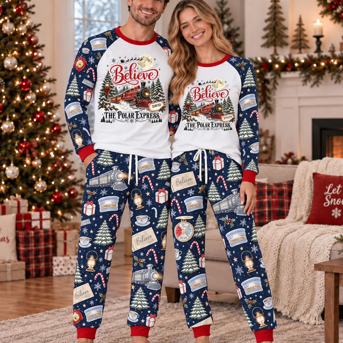 Personalized Christmas Train Family Pajamas