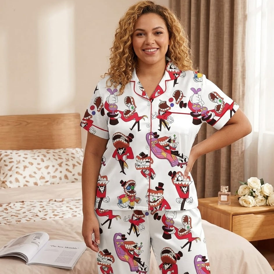 Silky Satin Pajama Set: Digital Circus Aesthetic Edition - Premium Inspired Sleepwear for Fans