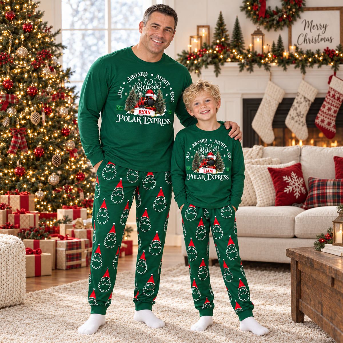 Personalized Polar Express Christmas Pajama Set – Green Santa