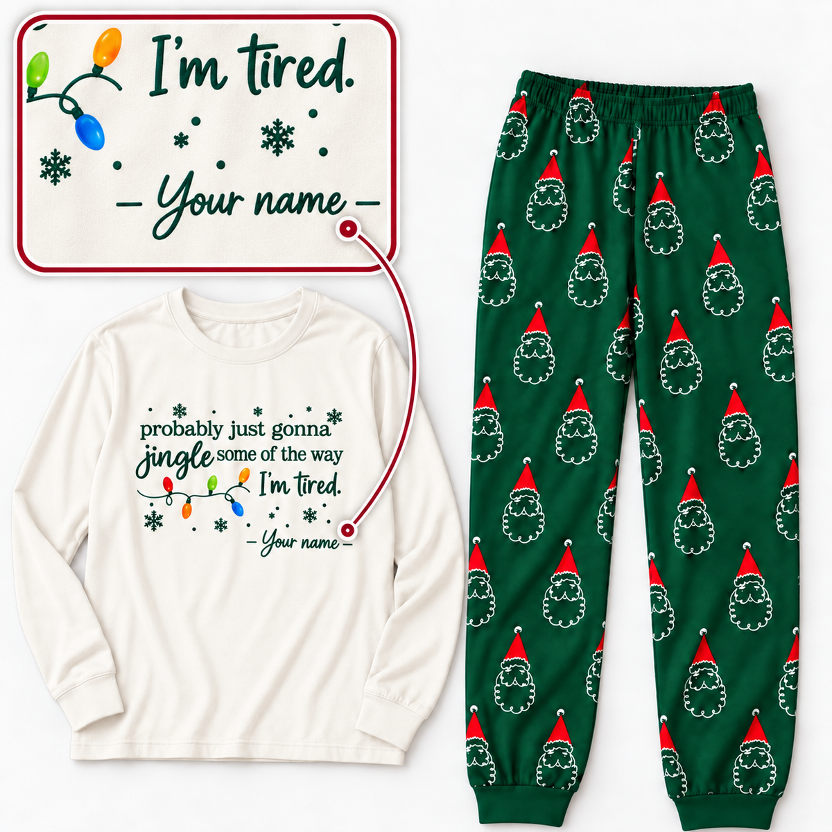 Personalized Jingle Some of the Way Christmas Pajama Set – Green Santa