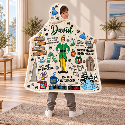 Personalized Buddy the Elf Christmas Hooded Blanket.