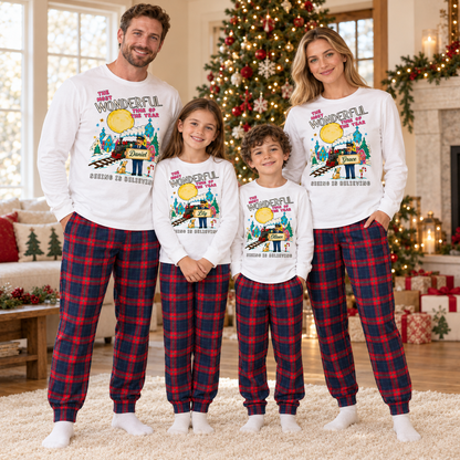 Personalized Seeing Is Believing Christmas Pajama Set – White & Red Plaid