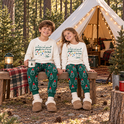 Personalized Jingle Some of the Way Christmas Pajama Set – Green Santa