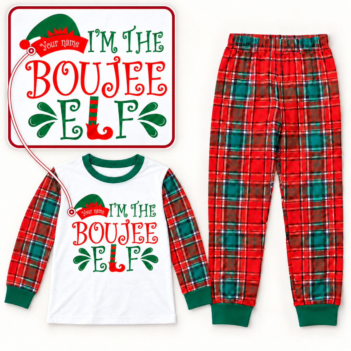 Personalized “Boujee Elf” Christmas Pajama Set