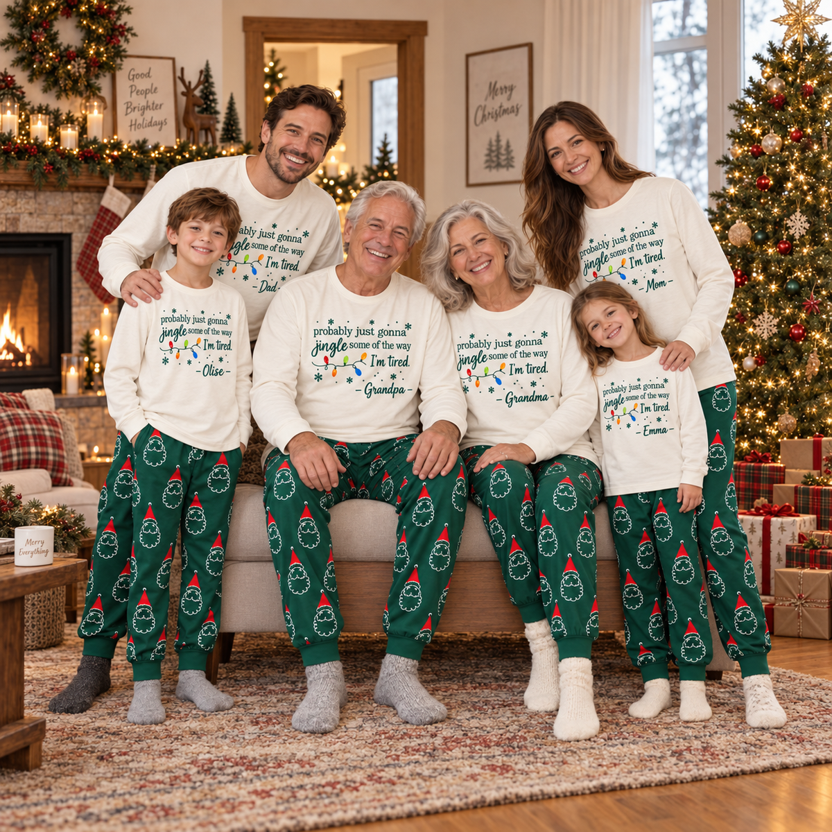 Personalized Jingle Some of the Way Christmas Pajama Set – Green Santa