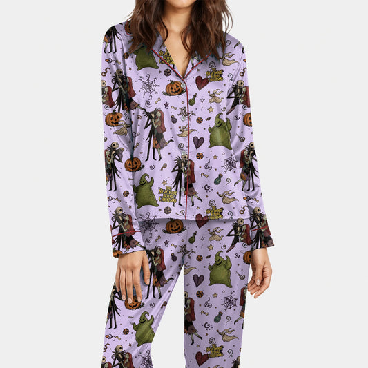 Lavender Gothic Halloween Holiday Satin Pajamas