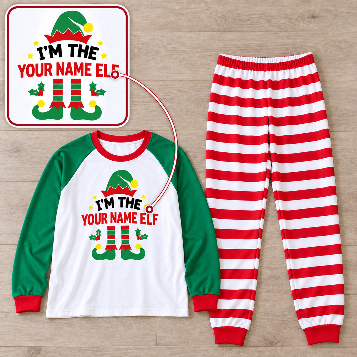 Personalized Christmas Elf Pajama Set – Red Stripes