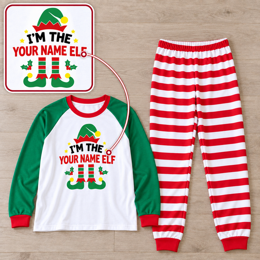 Personalized Christmas Elf Pajama Set – Red Stripes