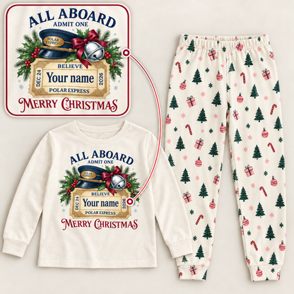 Personalized Polar Express Christmas Pajama Set – Ivory Holiday Print