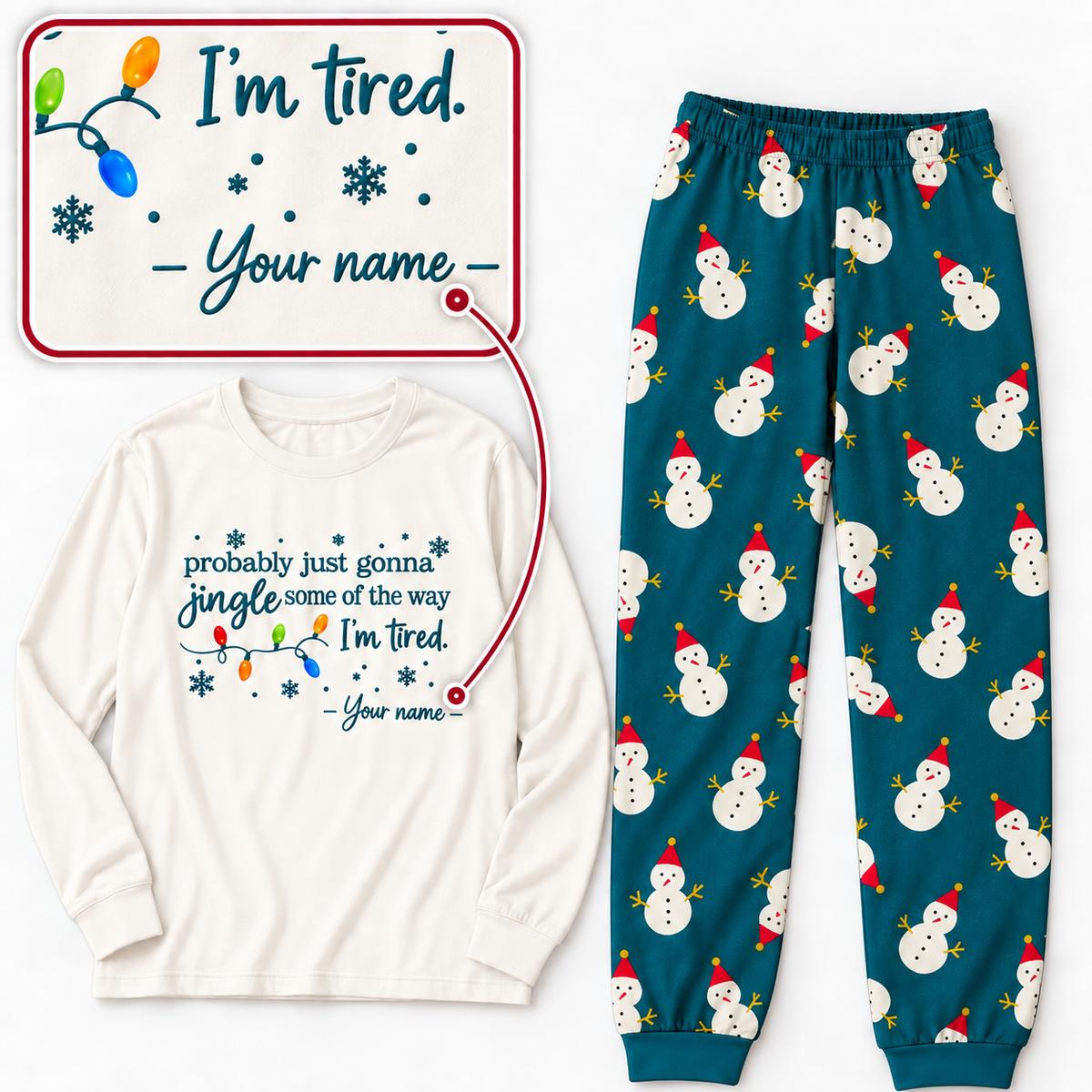 Personalized Jingle Some of the Way Christmas Pajama Set – Teal Snowman