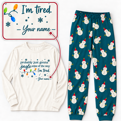 Personalized Jingle Some of the Way Christmas Pajama Set – Teal Snowman