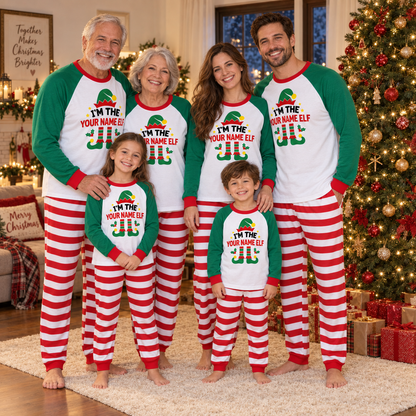 Personalized Christmas Elf Pajama Set – Red Stripes