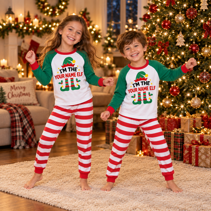 Personalized Christmas Elf Pajama Set – Red Stripes
