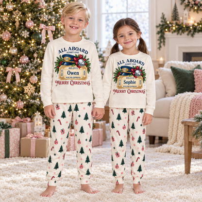 Personalized Polar Express Christmas Pajama Set – Ivory Holiday Print