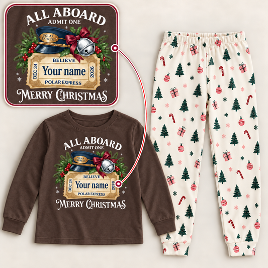 Personalized Polar Express Christmas Pajama Set – Chocolate Brown