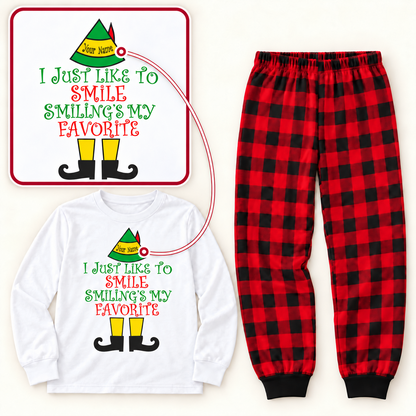 Personalized “Smiling’s My Favorite” Christmas Pajama Set – White