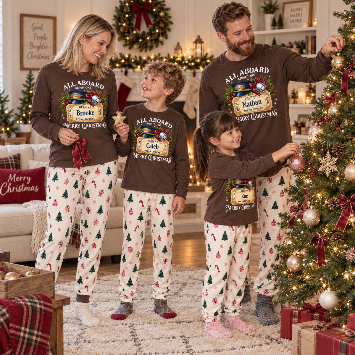Personalized Polar Express Christmas Pajama Set – Chocolate Brown