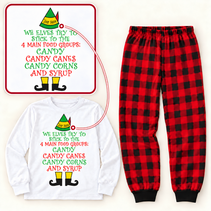 Personalized “Four Main Food Groups” Christmas Elf Pajama Set – White