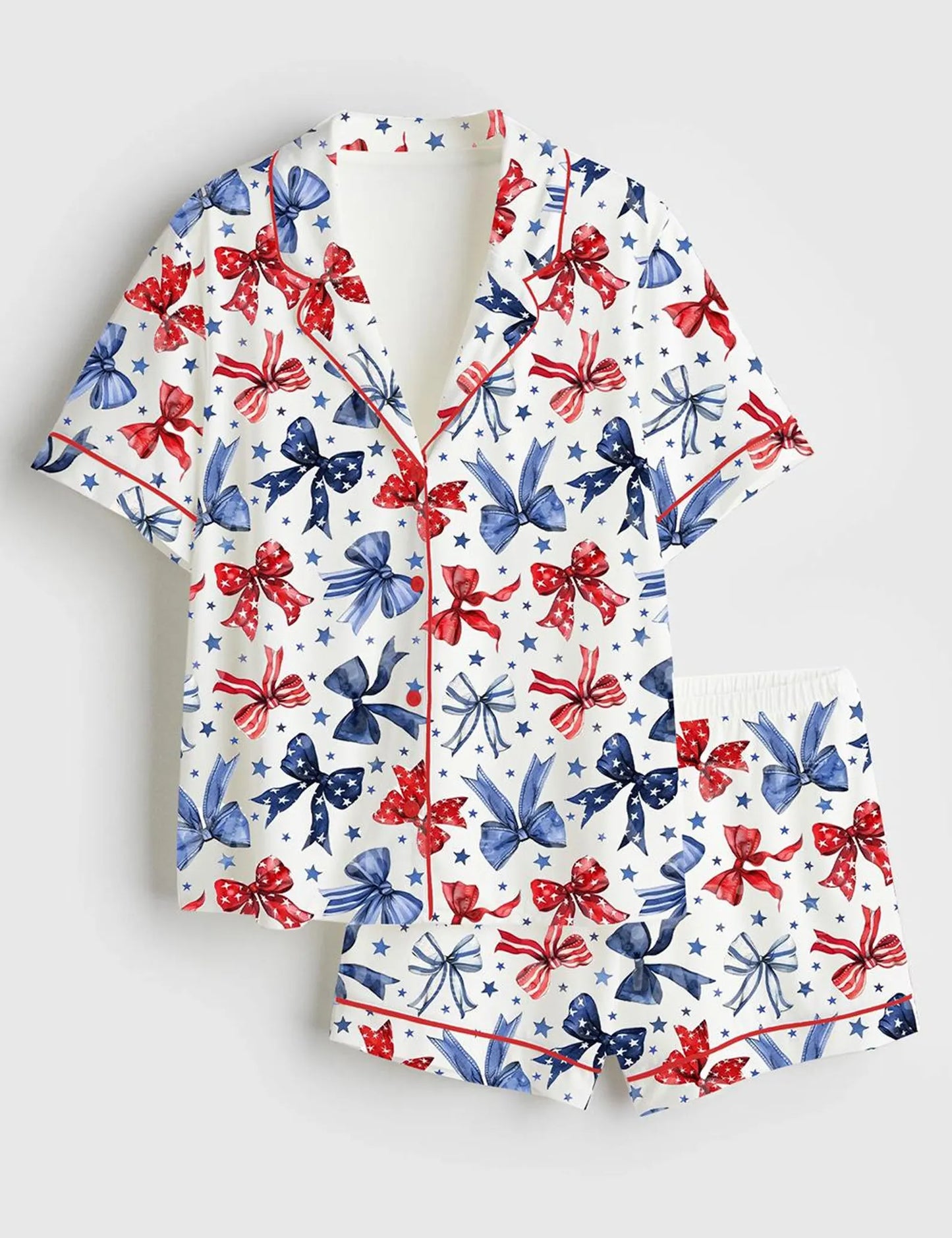 The USA 250th Anniversary Patriotic Bow Satin Pajamas – 4th of July Coquette Aesthetic Sleepwear
