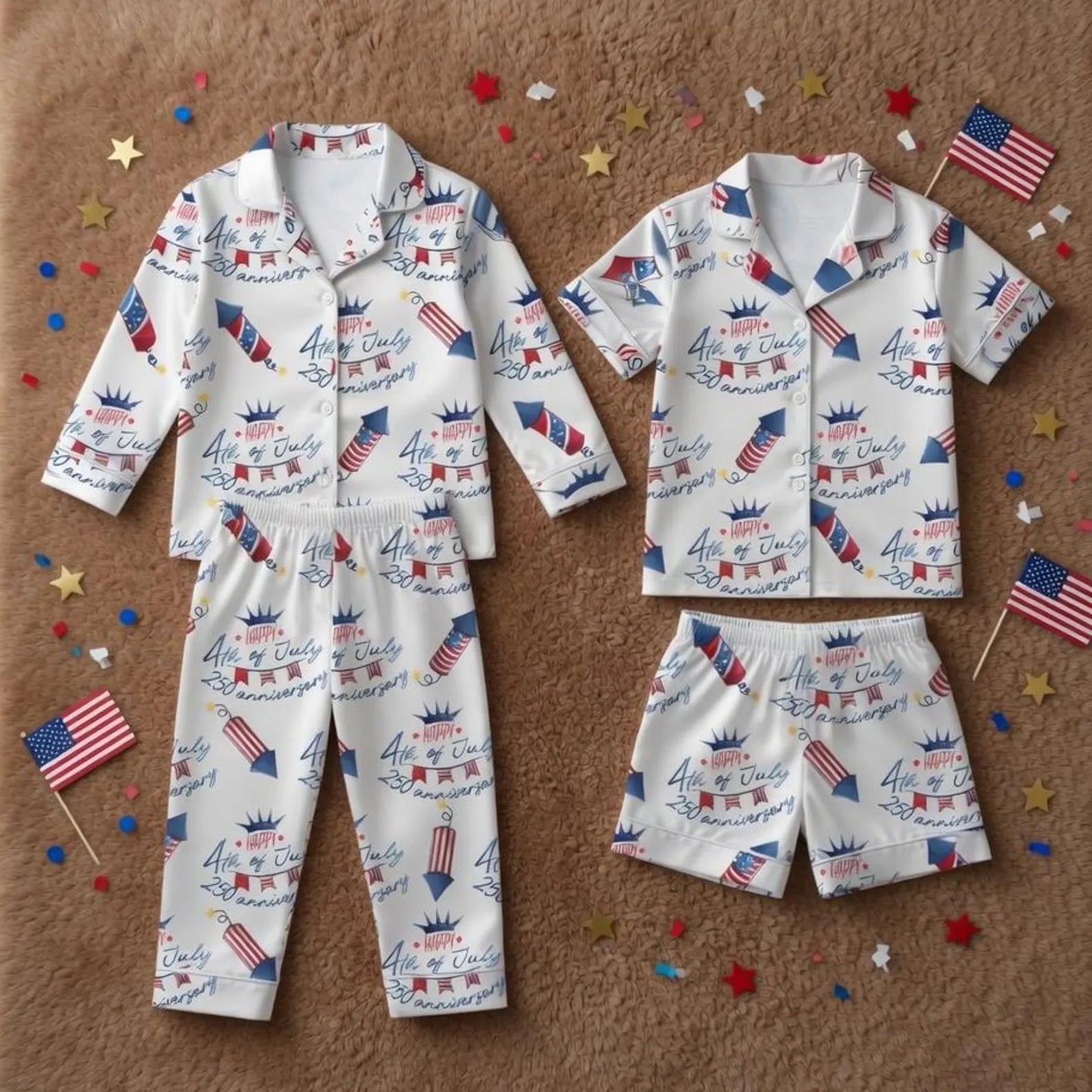 The USA 250th Anniversary Little Patriot Kids Satin Pajamas – 1776-2026 Magical Fireworks Sleepwear