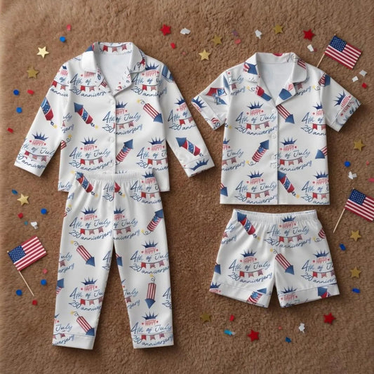 The USA 250th Anniversary Little Patriot Kids Satin Pajamas – 1776-2026 Magical Fireworks Sleepwear