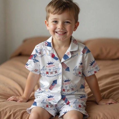 The USA 250th Anniversary Little Patriot Kids Satin Pajamas – 1776-2026 Magical Fireworks Sleepwear