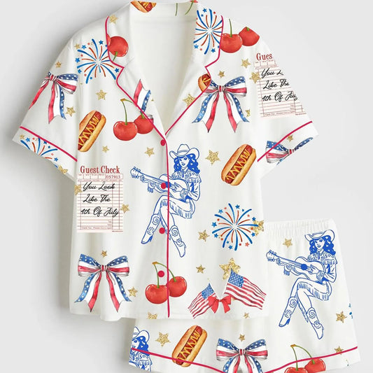 The USA 250th Anniversary Patriotic Cowboy Satin Pajamas – Western Heritage Boot & Hat Sleepwear