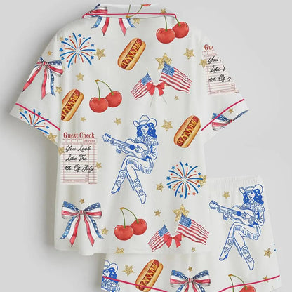 The USA 250th Anniversary Patriotic Cowboy Satin Pajamas – Western Heritage Boot & Hat Sleepwear