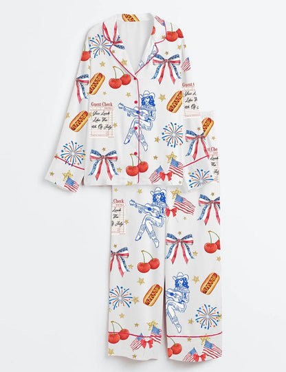 The USA 250th Anniversary Patriotic Cowboy Satin Pajamas – Western Heritage Boot & Hat Sleepwear