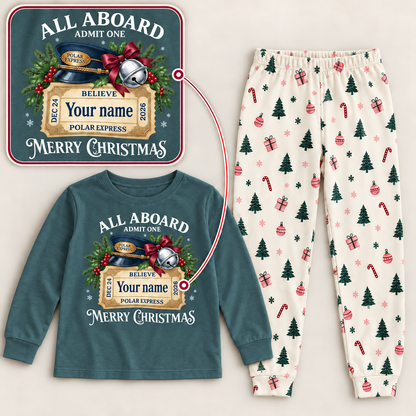 Personalized Polar Express Christmas Pajama Set – Dusty Blue