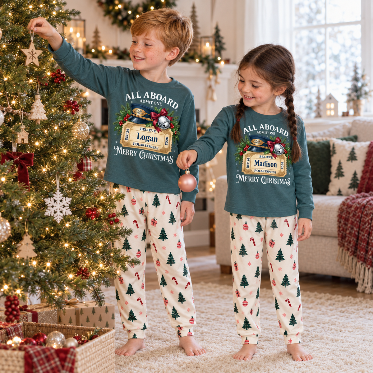Personalized Polar Express Christmas Pajama Set – Dusty Blue