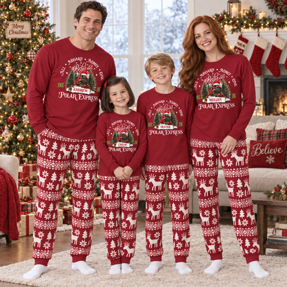 Personalized Polar Express Christmas Pajama Set – Red Nordic Reindeer