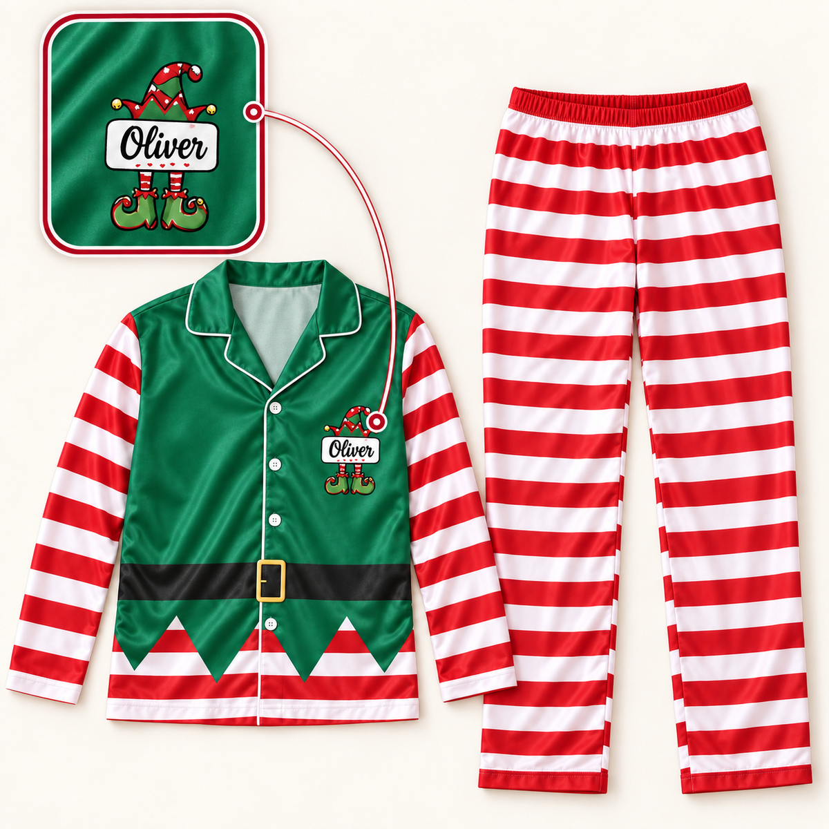 Personalized Elf Matching Family Christmas Pajamas