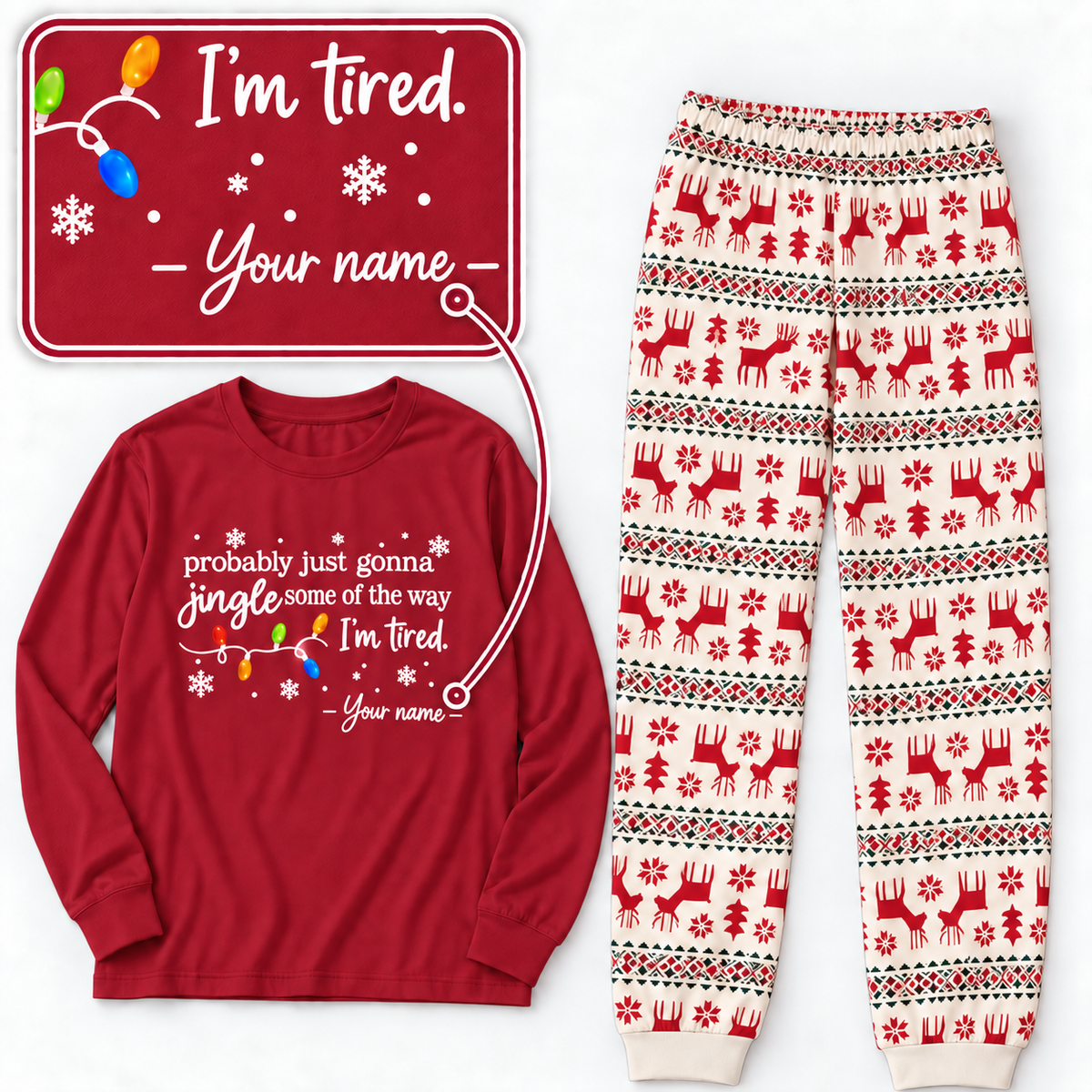 Personalized Jingle Some of the Way Christmas Pajama Set – Nordic Reindeer