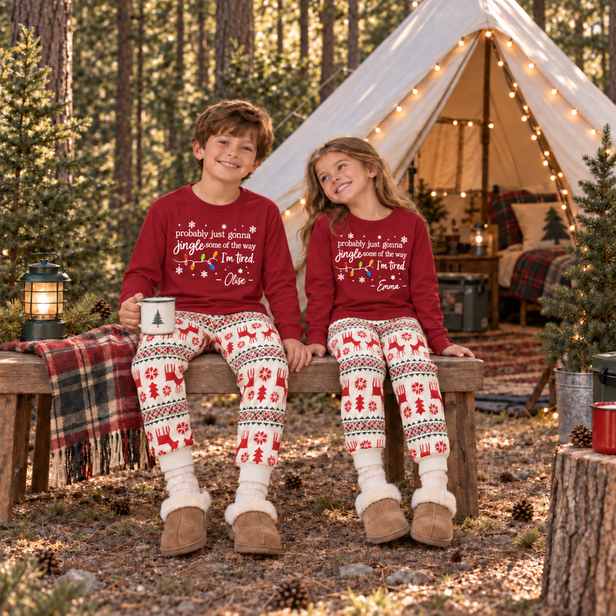 Personalized Jingle Some of the Way Christmas Pajama Set – Nordic Reindeer