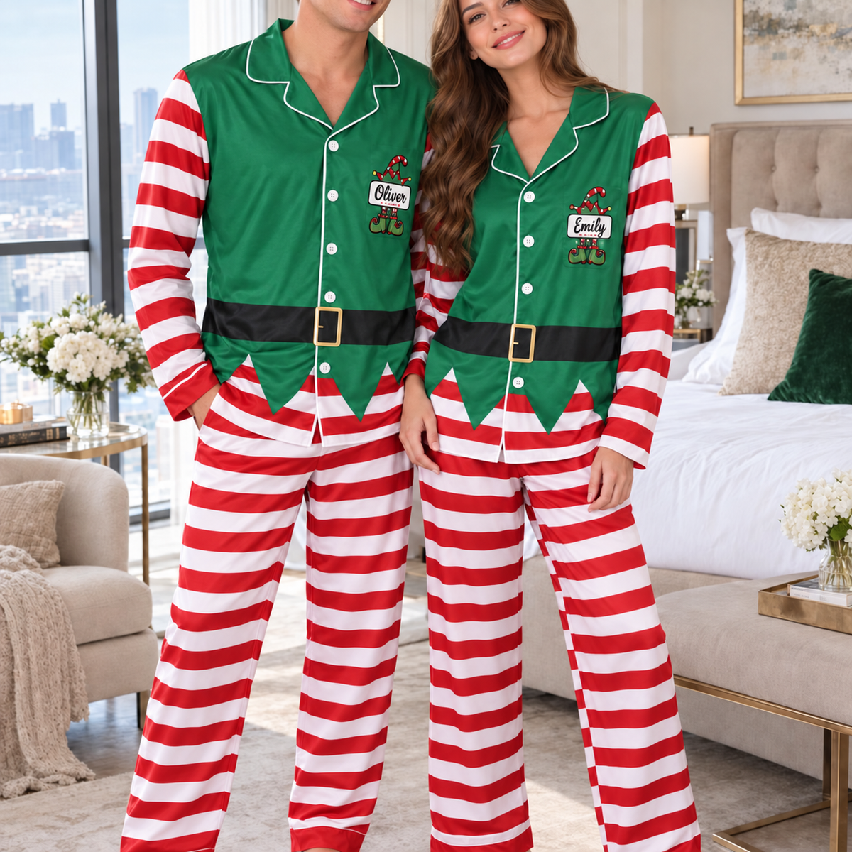 Personalized Elf Matching Family Christmas Pajamas