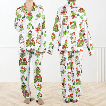 Six Seven Meme Holiday Pajama Set – Funny Green Character Christmas Sleepwear for Women and Kids