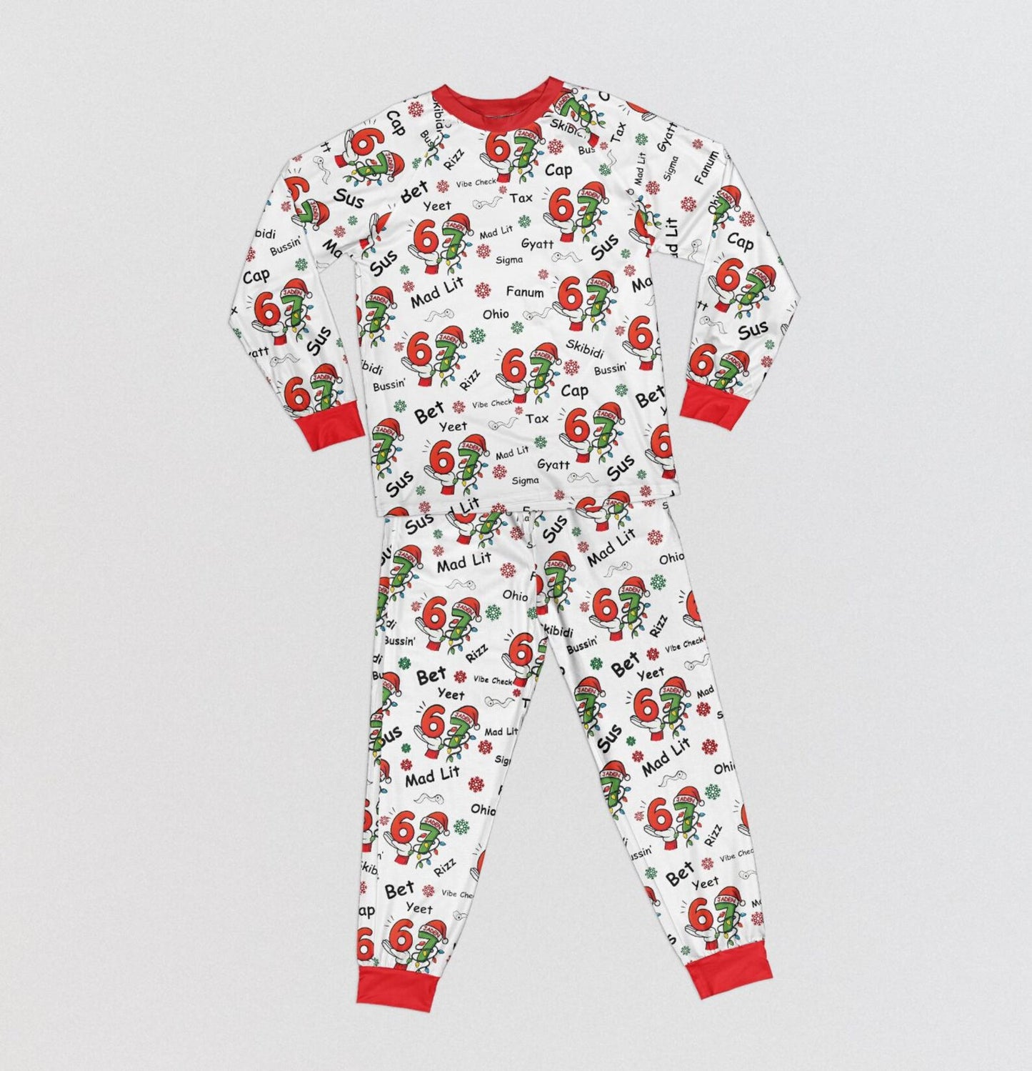 Personalized Funny 67 Meme Kids Christmas Pajama Set – Viral TikTok-Inspired Holiday Sleepwear