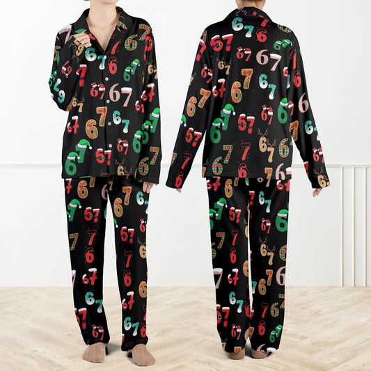 Six Seven Meme Christmas Pajama Set – Funny Matching Contrast Holiday Sleepwear for Women and Kids