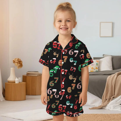 Six Seven Meme Christmas Pajama Set – Funny Matching Contrast Holiday Sleepwear for Women and Kids