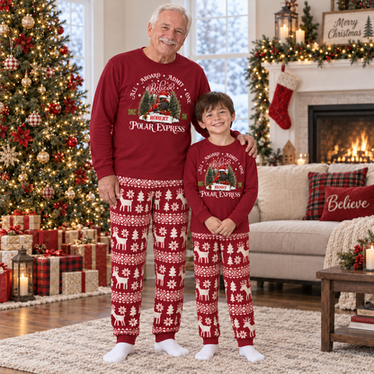 Personalized Polar Express Christmas Pajama Set – Red Nordic Reindeer