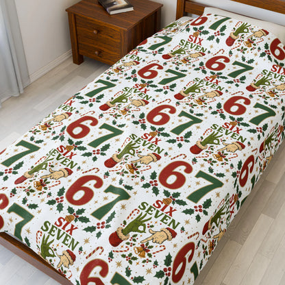 67 Christmas Blanket – Funny 6 7 Meme Velveteen Plush Throw, Soft Holiday Gift for Kids & Adults