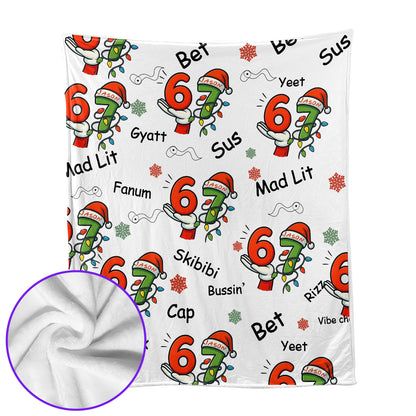 Funny 6 7 Slang Christmas Blanket – Skibidi, Gyatt, Bussin’ Holiday Throw for Kids, Teens & Meme Lovers