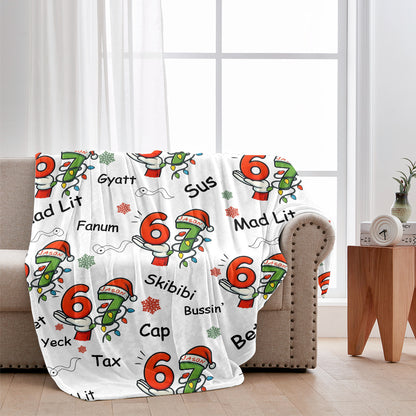 Funny 6 7 Slang Christmas Blanket – Skibidi, Gyatt, Bussin’ Holiday Throw for Kids, Teens & Meme Lovers