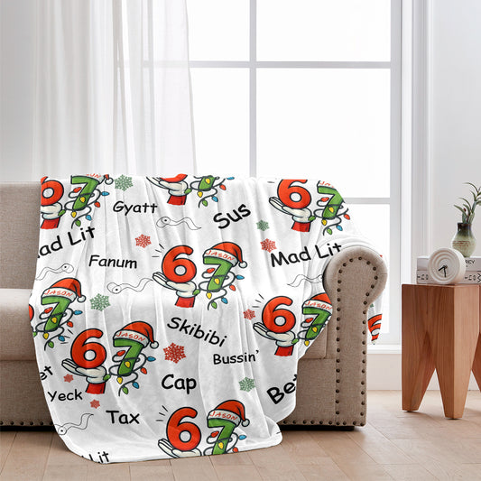 Funny 6 7 Slang Christmas Blanket – Skibidi, Gyatt, Bussin’ Holiday Throw for Kids, Teens & Meme Lovers
