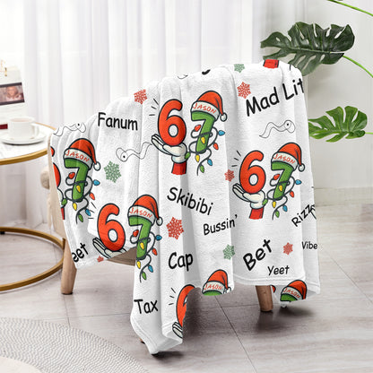 Funny 6 7 Slang Christmas Blanket – Skibidi, Gyatt, Bussin’ Holiday Throw for Kids, Teens & Meme Lovers