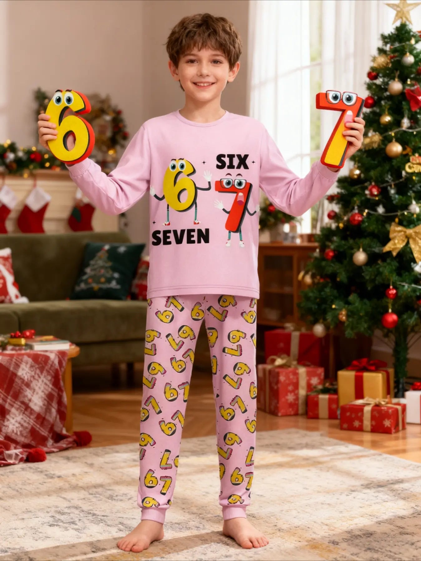 67 Christmas Kids Pajamas – Trendy Six Seven Meme Long Sleeve Sleepwear, Cozy Fall & Winter Holiday Gift for Children