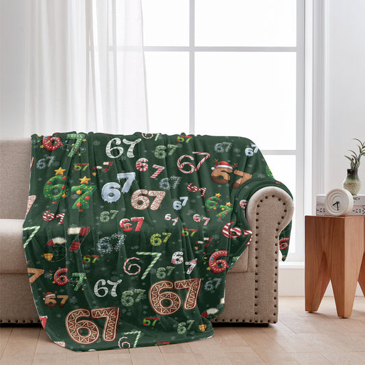 Funny Six Seven Christmas Fleece Blanket – Cozy Holiday Throw with Green Santa Hand Design